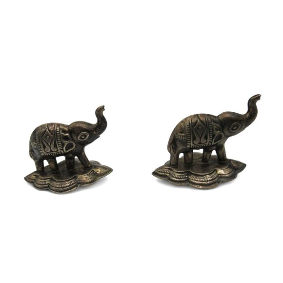 Metal ELEPHANT Figurines Small with Base Set Silver Color 2 Inches - Picture 1 of 10